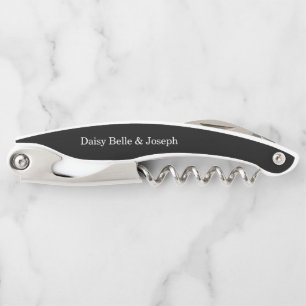 Elegant Black & White Wedding Favour Corkscrew