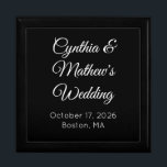 Elegant Black & White Wedding Gift Box<br><div class="desc">Use this beautiful black and white box to present a gift at a wedding. Or, if you are getting married, use it as a jewellery or keepsake box. You can put your wedding info on it to commemorate your wedding day, or any event. It's a stunning, classy box. Customizable. By...</div>