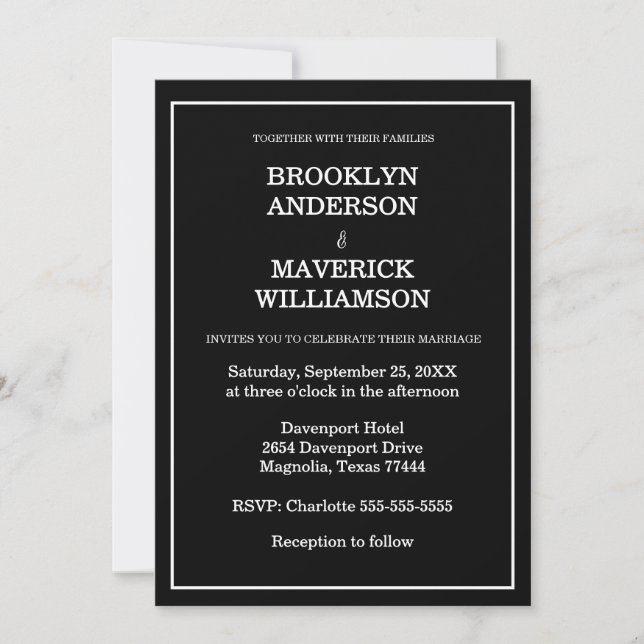 Elegant Black & White Wedding Invitation (Front)
