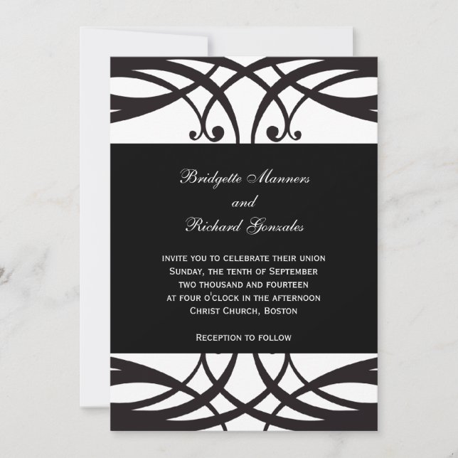 Elegant Black White Wedding Invitations Art Deco (Front)