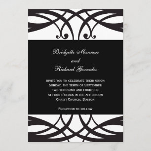 Elegant Black White Wedding Invitations Art Deco