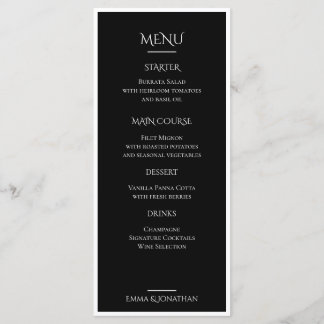 Elegant Black & White Wedding Menu Card