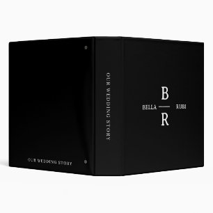Elegant Black White Wedding Monogram Guest Book Binder