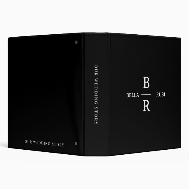 Elegant Black White Wedding Monogram Guest Book Binder (Background)