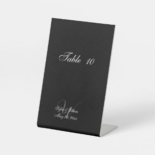 Elegant Black White Wedding Monogram Table Numbers Pedestal Sign