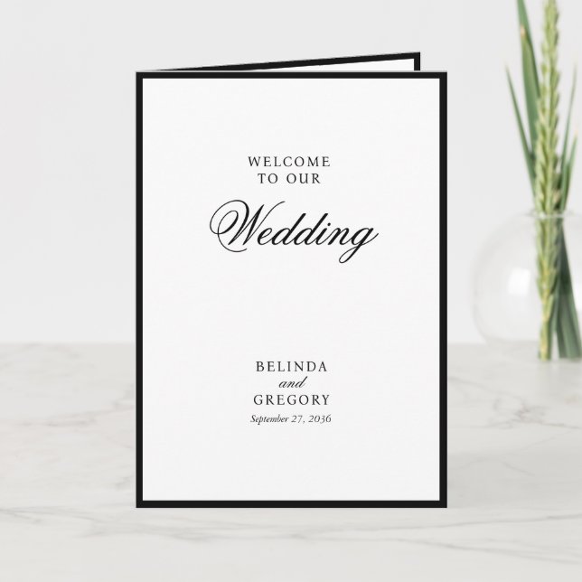 Elegant Black White Wedding Order of Service Program (Front)