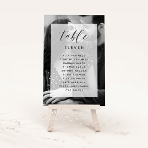 Elegant Black & White Wedding Photo Seating Chart Table Number