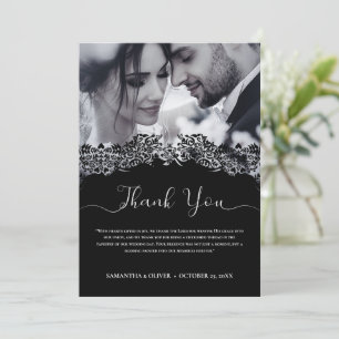 Elegant Black White Wedding Photo Thank You Card