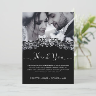 Elegant Black  White Wedding  Photo Thank You Card