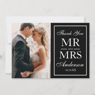 Elegant Black & White Wedding Photo Thank You GW