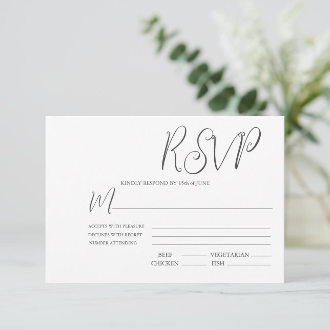 Elegant Black & White Wedding RSVP Card (Standing Front)
