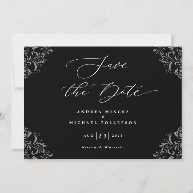 Elegant Black & White Wedding Save The Date (Front)