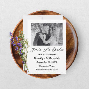 Elegant Black & White Wedding Save The Date Photo Invitation