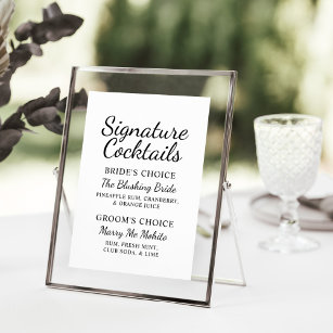Elegant Black White Wedding Signature Cocktails Menu