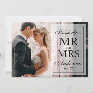 Elegant Black & White Wedding Thank You Photo Blk