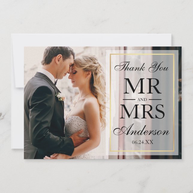 Elegant Black & White Wedding Thank You Photo GF (Front)