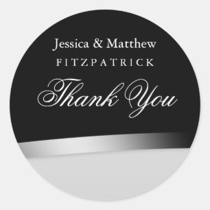 Elegant Black & White Wedding Thank You Sticker