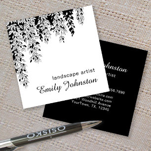 Elegant Black White Weeping Birch Branch Botanical Square Business Card