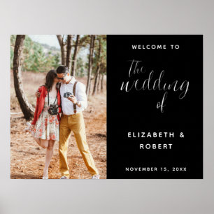 Elegant Black & White Welcome Wedding Photo Chic Poster
