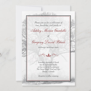 Elegant Black White Winter Tree Wedding Invitation