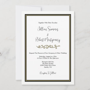 Elegant Black & White, With Gold Wedding Invitation