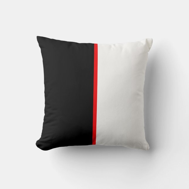 Elegant Black & White with Red Line Accent Throw Pillow (Front)