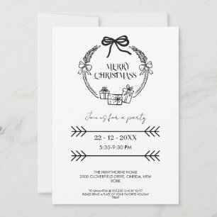 Elegant Black & White Wreath Design Invitation