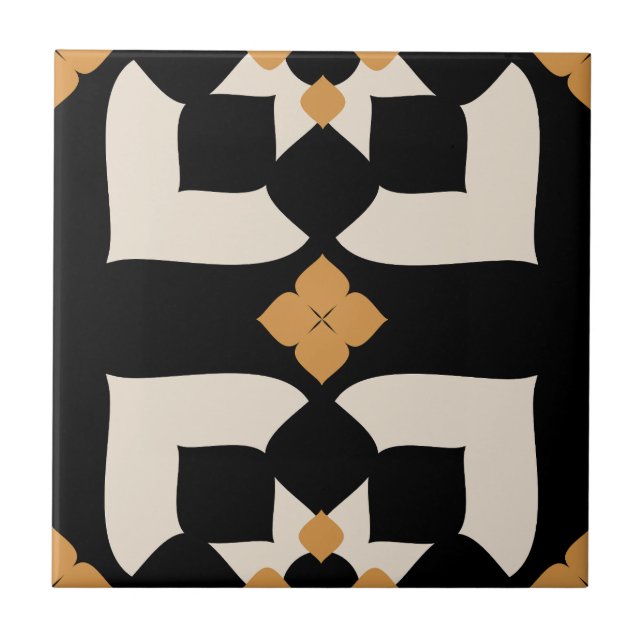 Elegant Black &White Yellow Abstract Floral  Tile (Front)