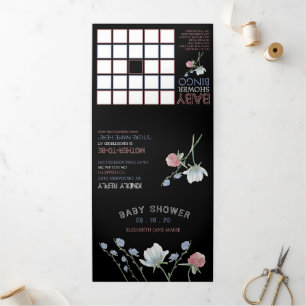 Elegant Black, Wildflower Baby Shower Suite Tri-Fold Invitation