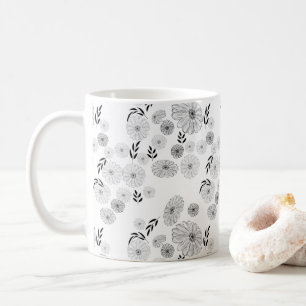 Elegant Black Wildflower Doodles Pattern  Coffee Mug