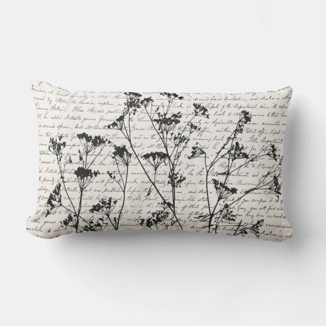 Elegant Black Wildflower Silhouettes Script  Lumbar Pillow (Front)