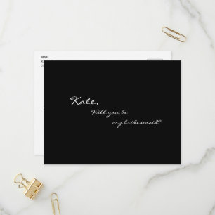Elegant Black Will You Be My Bridesmaid Invitation Postcard