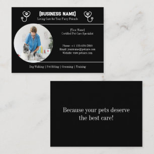 Elegant Black with Customizable Photo Pet Care Business Card