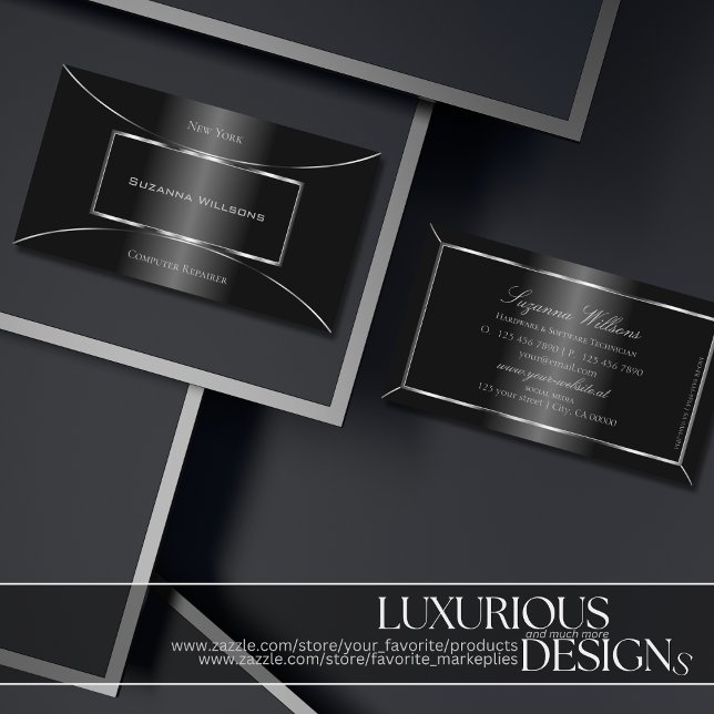 Elegant Black with Decorative Silver Decor Stylish Business Card (Creator Uploaded)