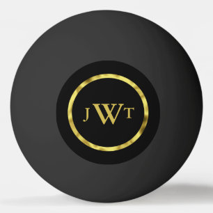 Elegant Black with Faux Gold Monogram Ping Pong Ball