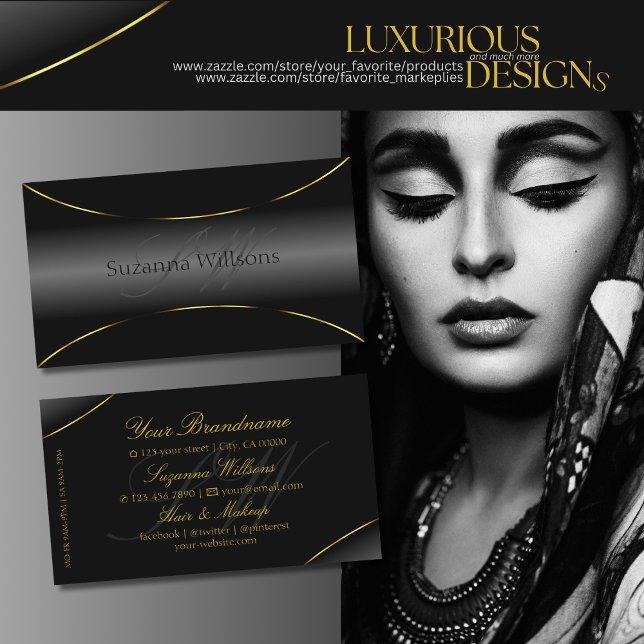 Elegant Black with Gold Border and Monogram Luxury Business Card (Creator Uploaded)