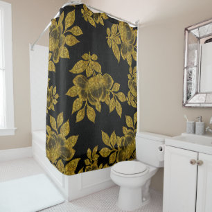 Elegant Black with Gold Glitter/Foil Look Floral