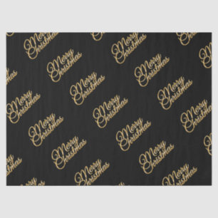 Elegant Black with Gold Merry Christmas Script  Tissue Paper