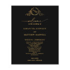 Elegant Black with Gold Monogram Wedding Program