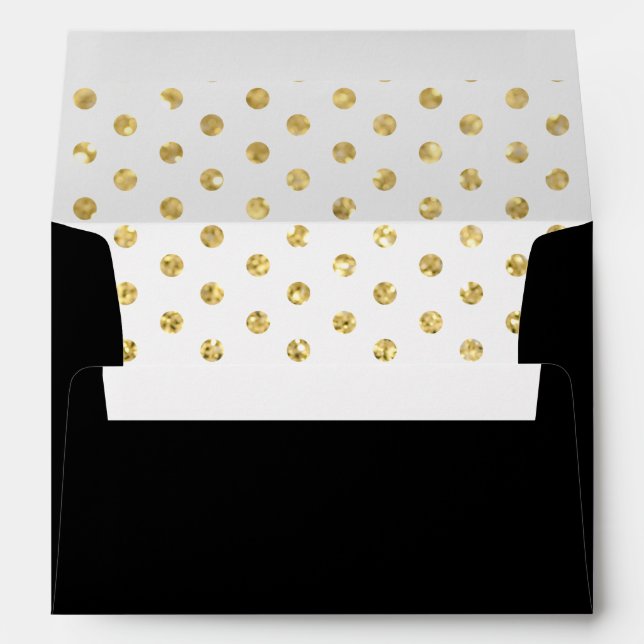 Elegant Black with Gold Polka Dots Patterns Envelopes (Back (Bottom))