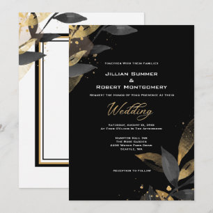 Elegant Black With Gold Wedding Invitation