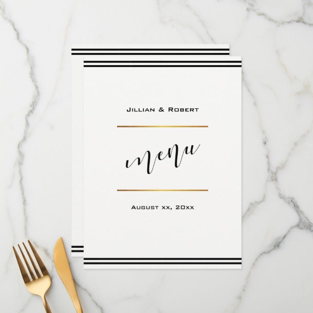 Elegant Black With Gold Wedding Menu (Front/Back In Situ)