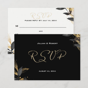 Elegant Black With Gold Wedding RSVP Card
