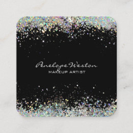 Elegant Black with Silver Glitter Square Business Card