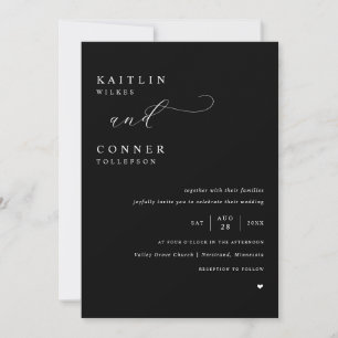 Elegant Black with White Text Wedding Invitation