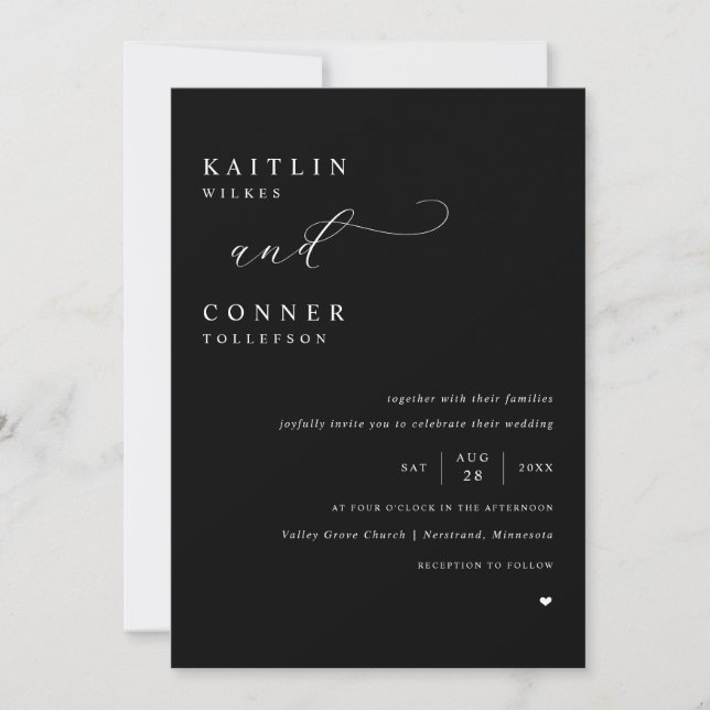 Elegant Black with White Text Wedding Invitation (Front)