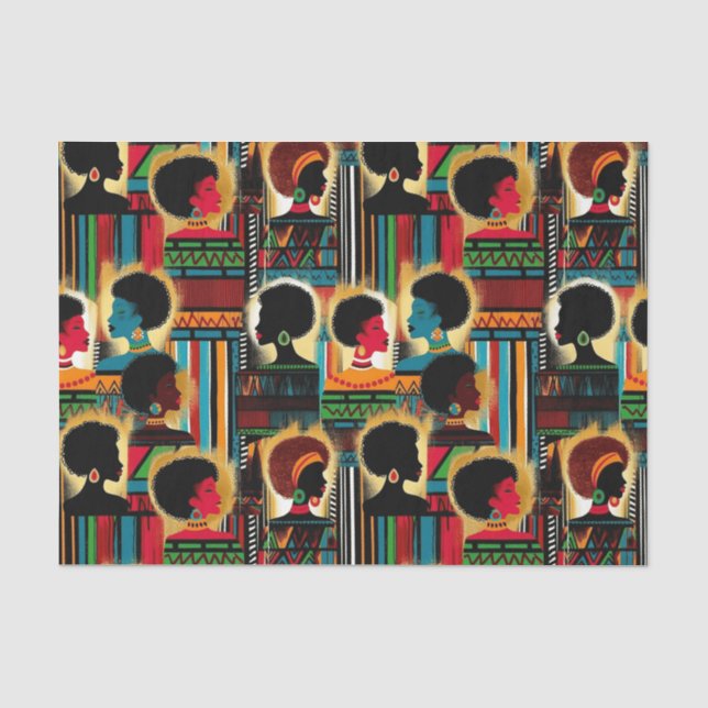 Elegant Black Woman African Pattern in Bold Hues Tissue Paper (Front)