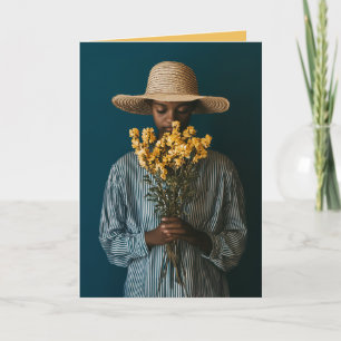 Elegant Black Woman with Flowers Card