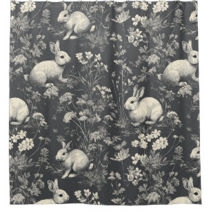 Elegant Black Woodland Rabbit Toile Pattern
