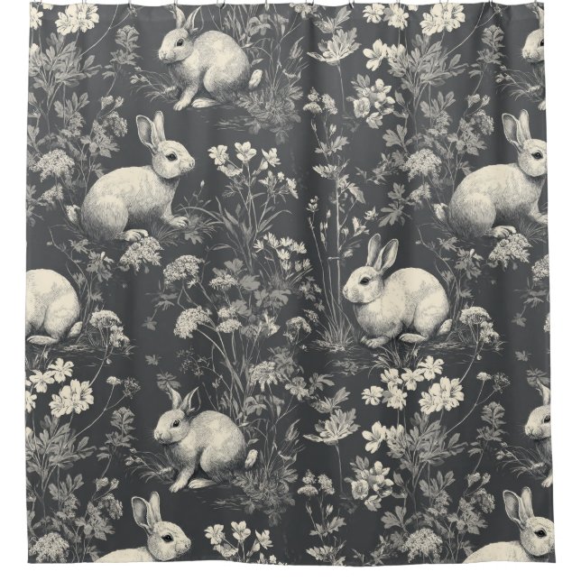 Elegant Black Woodland Rabbit Toile Pattern (Front)
